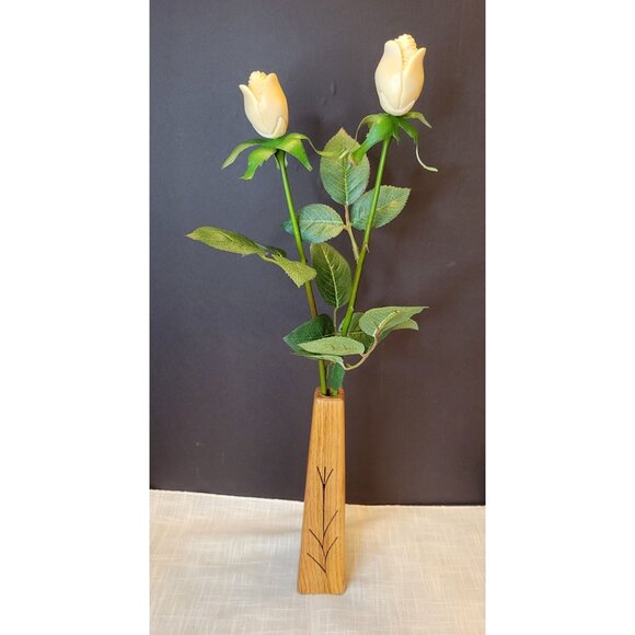 Handcrafted Wood Vase With White Roses Carved Tagua Nut by Just Paper Roses - Picture 1 of 9